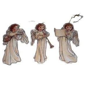 Qty 3 Angel Ornaments B. Shackman & Co. Victorian Cherubs Die Cut Christmas 1989